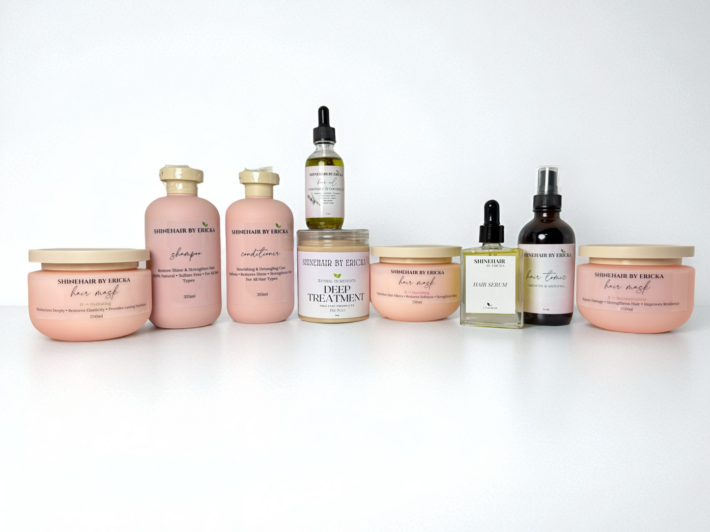 Línea completa de SHINEHAIR BY ERICKA (H,R,N) Crecimiento y Anti-caída